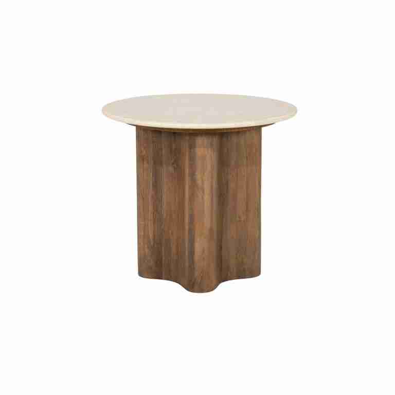 Eleonora Ronde Bijzettafel Bodhi Marmer en mangohout, 50cm - Bruin