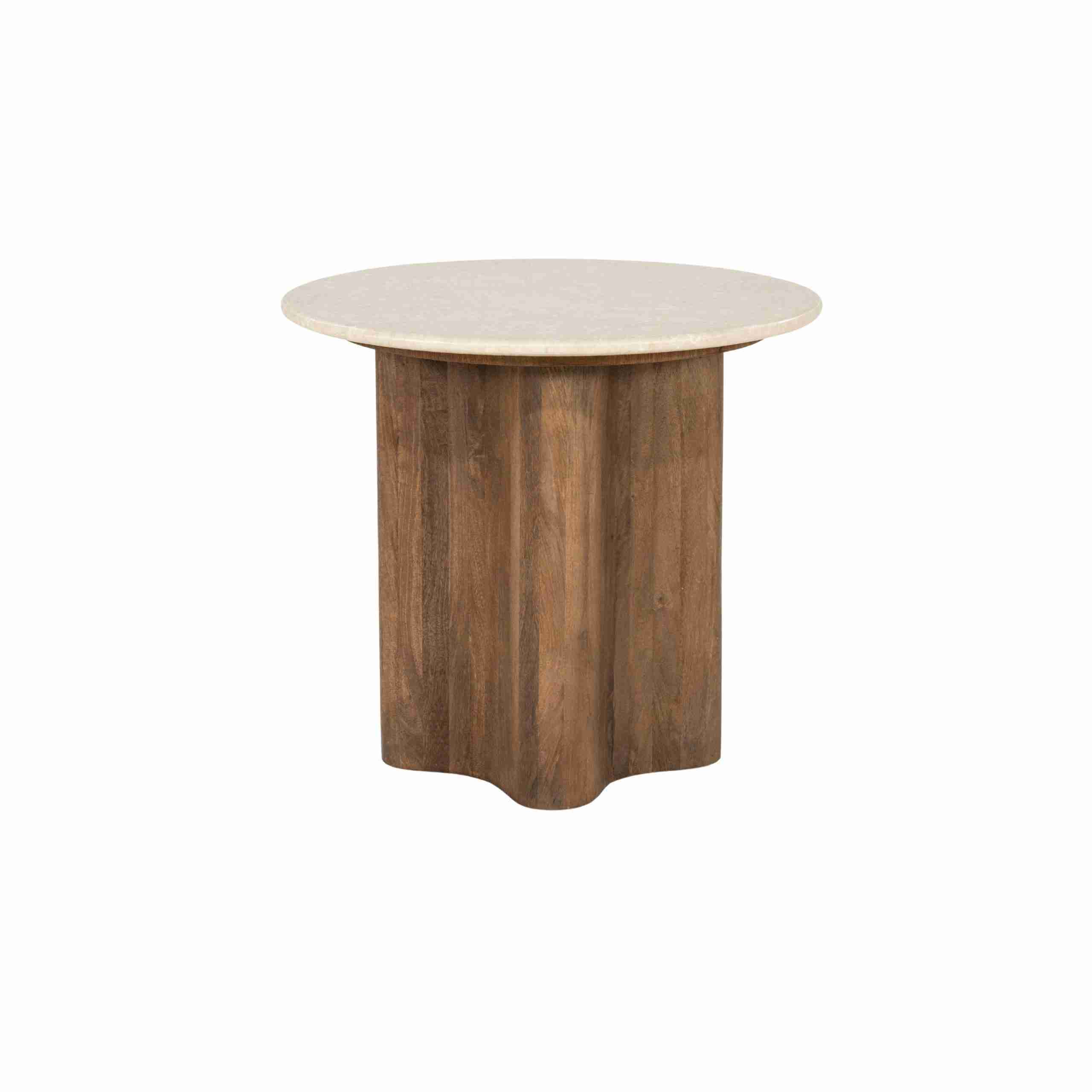 Eleonora Ronde Bijzettafel Bodhi Marmer en mangohout, 50cm - Bruin