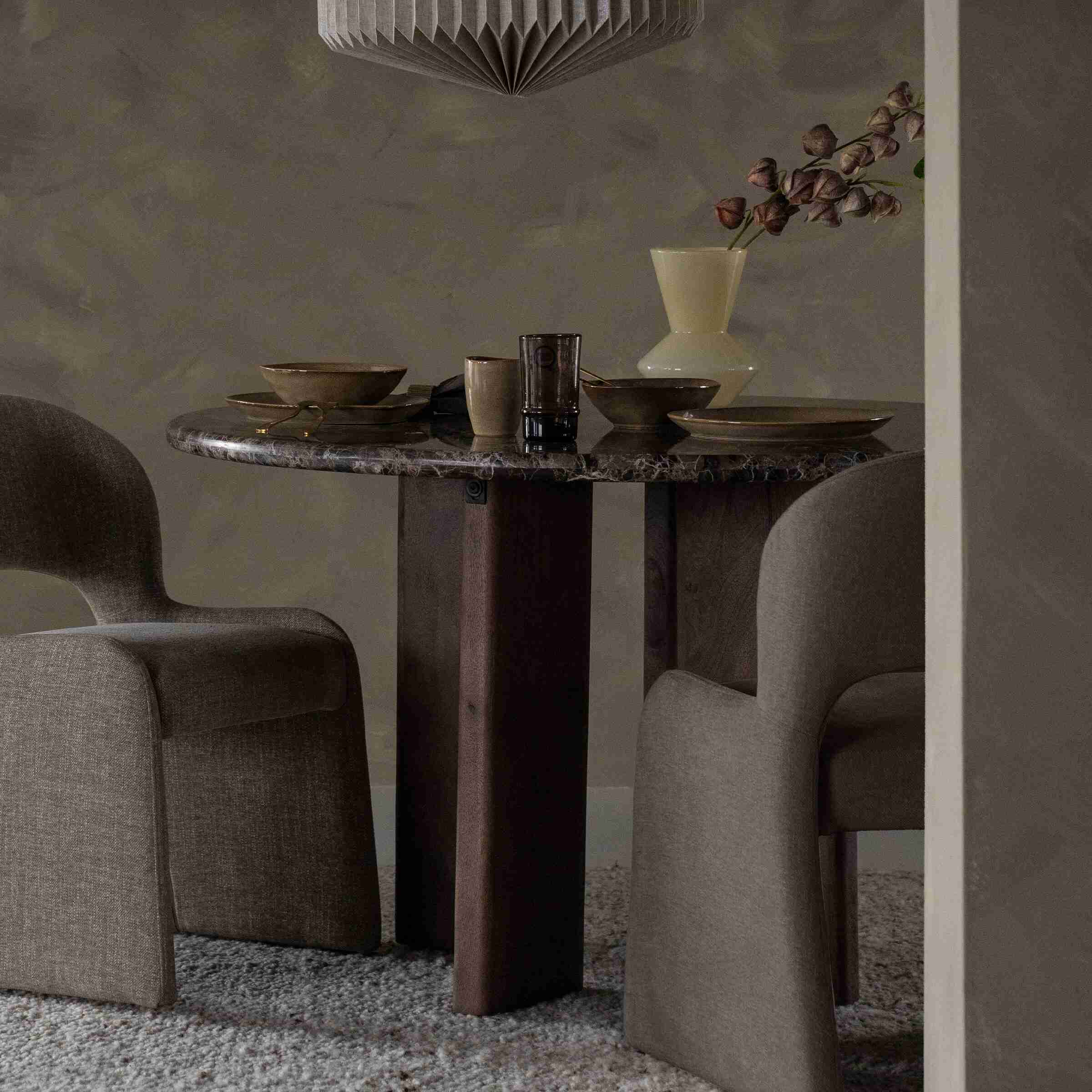 Eleonora Ronde Eettafel Lando Marmer en mangohout, 127 cm - Bruin