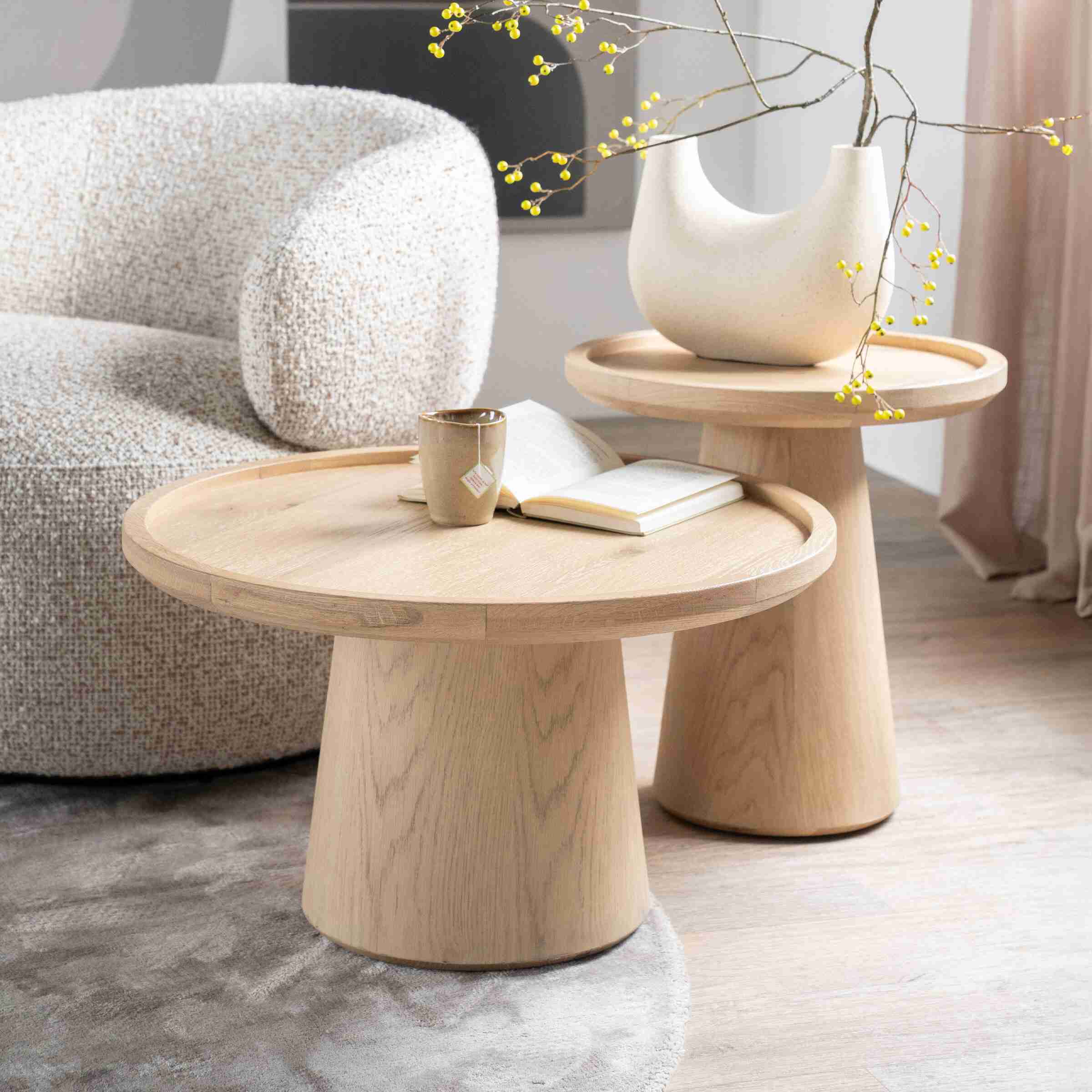 Eleonora Salontafel Leia Eikenhout, Set van 2 stuks - Naturel