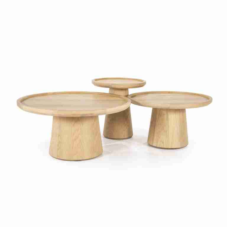 Eleonora Salontafel Leia Eikenhout, Set van 3 stuks - Naturel