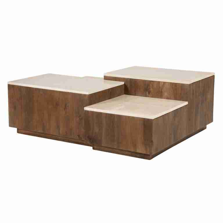 Eleonora Salontafel Quido Marmer en mangohout, 105 x 89cm - Bruin - Vierkant