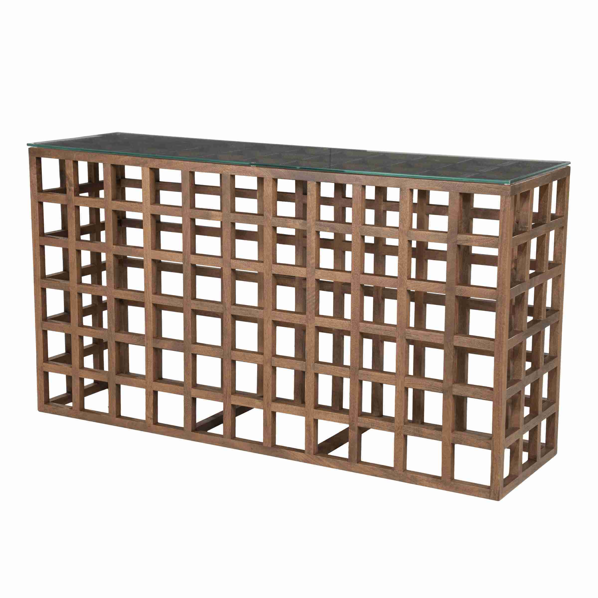 Eleonora Sidetable Heras Mangohout en glas, 140cm - Bruin