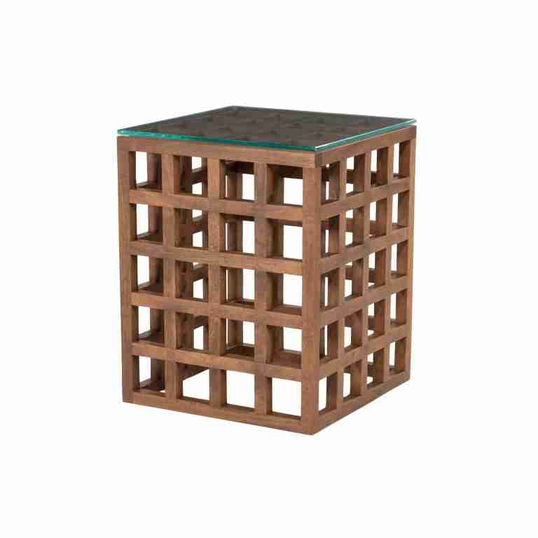 Eleonora Vierkante Bijzettafel Heras Mangohout en glas, 40 x 40cm - Bruin