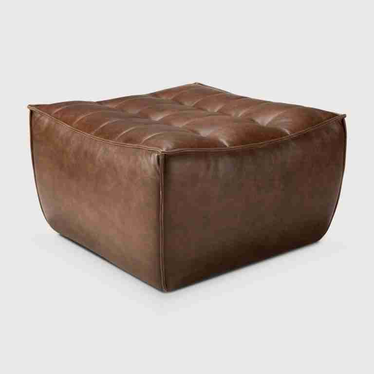 Ethnicraft Hocker N701 Leder, 70 x 70cm - Chestnut