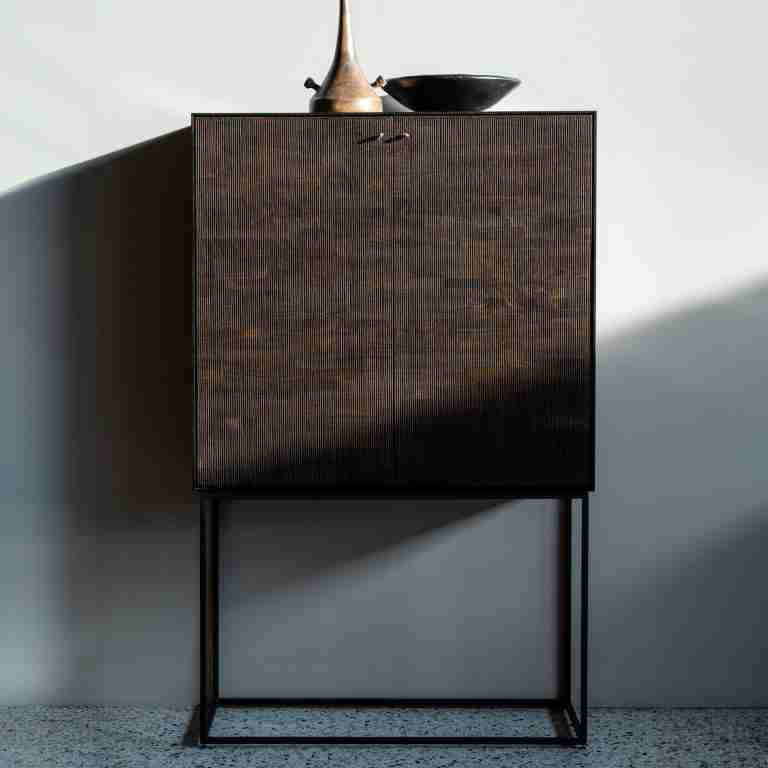 Ethnicraft Opbergkast Grooves Gevernist Teakhout, 162 x 102cm - Off Black