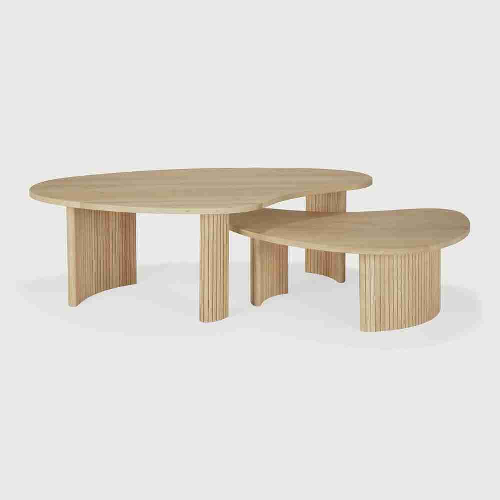 Ethnicraft Organische Salontafel Boomerang Eikenhout, set van 2 stuks - Naturel