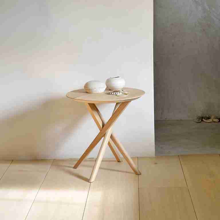 Ethnicraft Ronde Bijzettafel Mikado Geolied Eikenhout, 50cm - Naturel