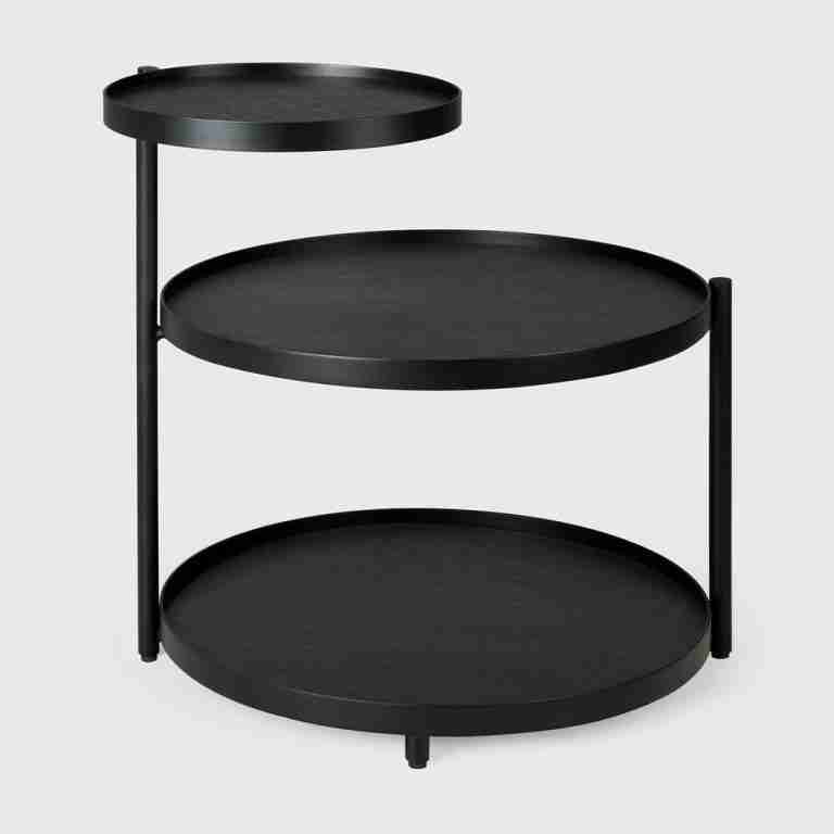 Ethnicraft Ronde Bijzettafel Swivel Tray Gelakt Hout, Met 3 bladen - Zwart