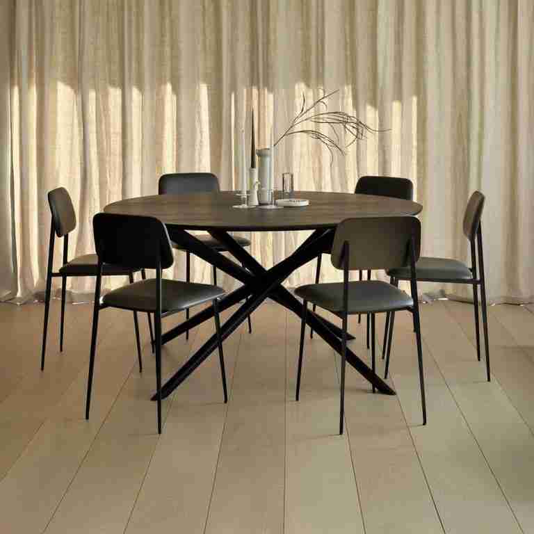 Ethnicraft Ronde Eettafel Mikado Gevernist Eikenhout, 150cm - Zwart