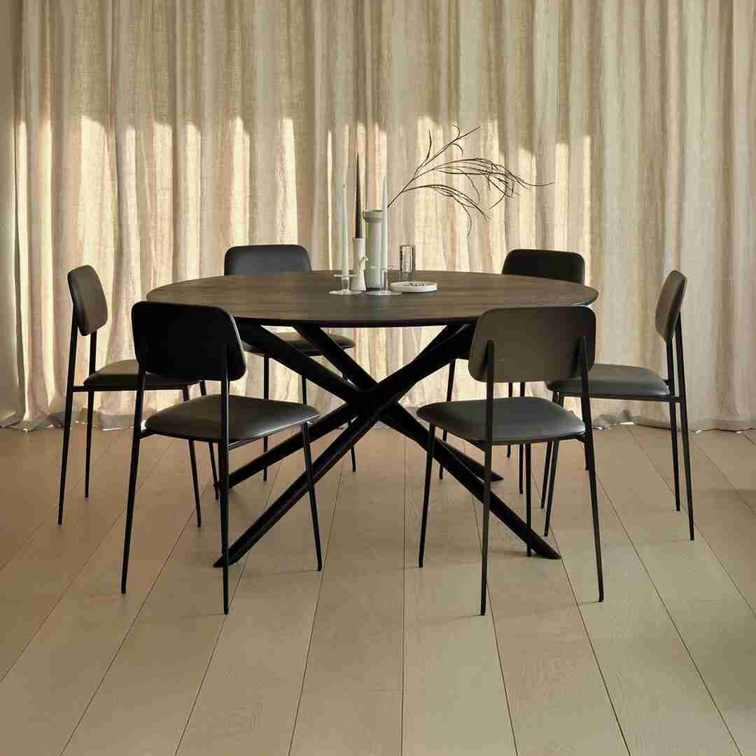 Ethnicraft Ronde Eettafel Mikado Gevernist Eikenhout, 150cm - Zwart
