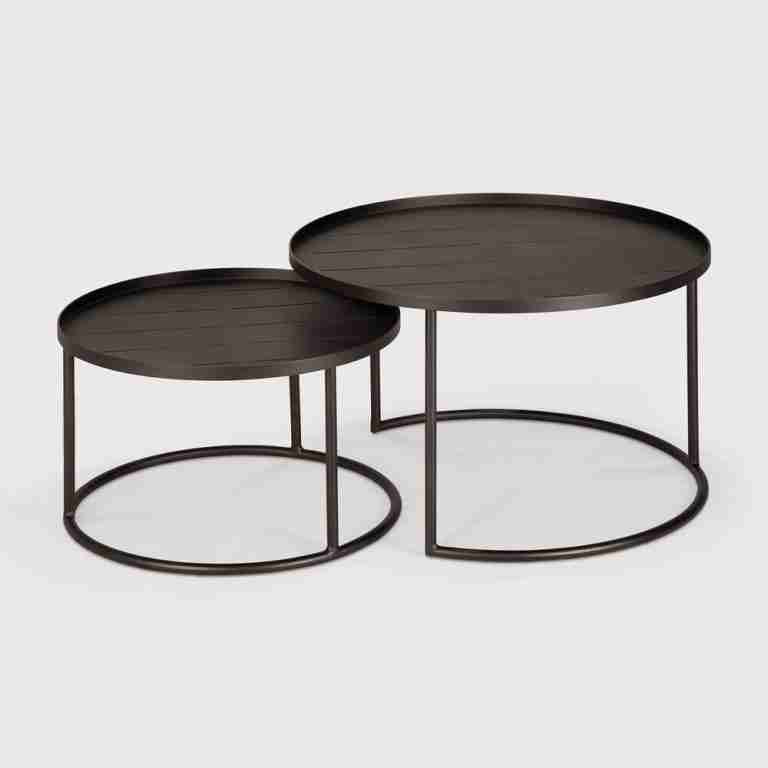 Ethnicraft Ronde Outdoor Bijzettafel Tray Aluminium, Set van 2 stuks - Dark Bronze
