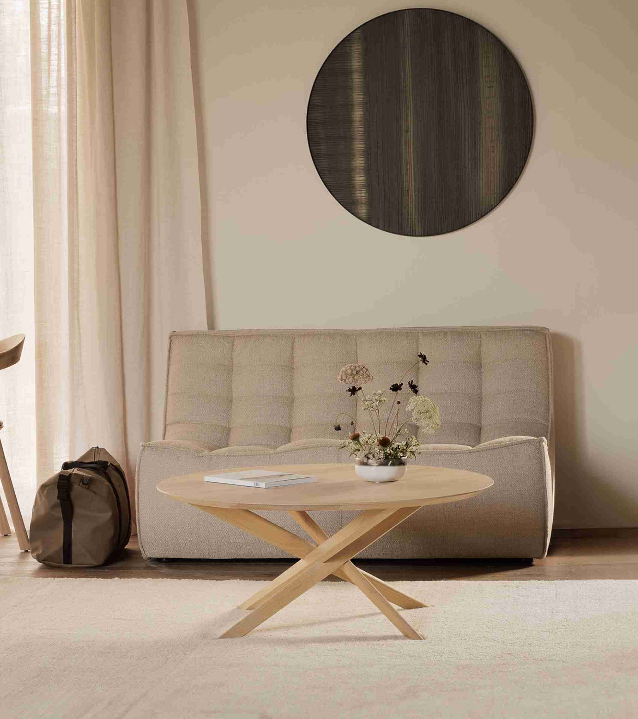 Ethnicraft Ronde Salontafel Mikado Geolied Eikenhout, 100cm - Naturel