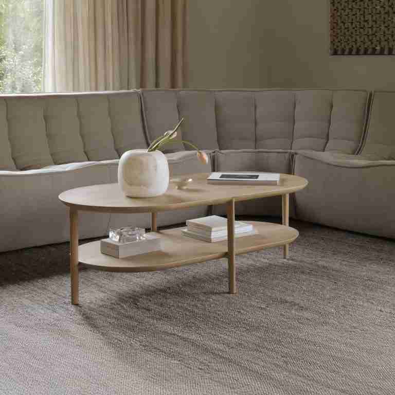 Ethnicraft Salontafel Bok Geolied Eikenhout, 120 x 60cm - Naturel - Ovaal