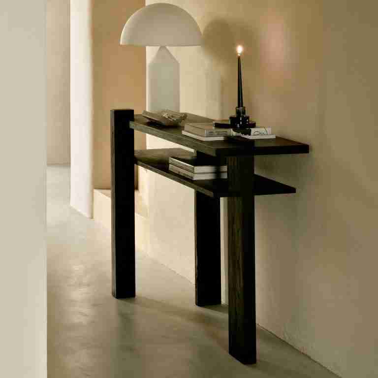 Ethnicraft Sidetable Abstract Gevernist Teakhout, 133cm - Zwart