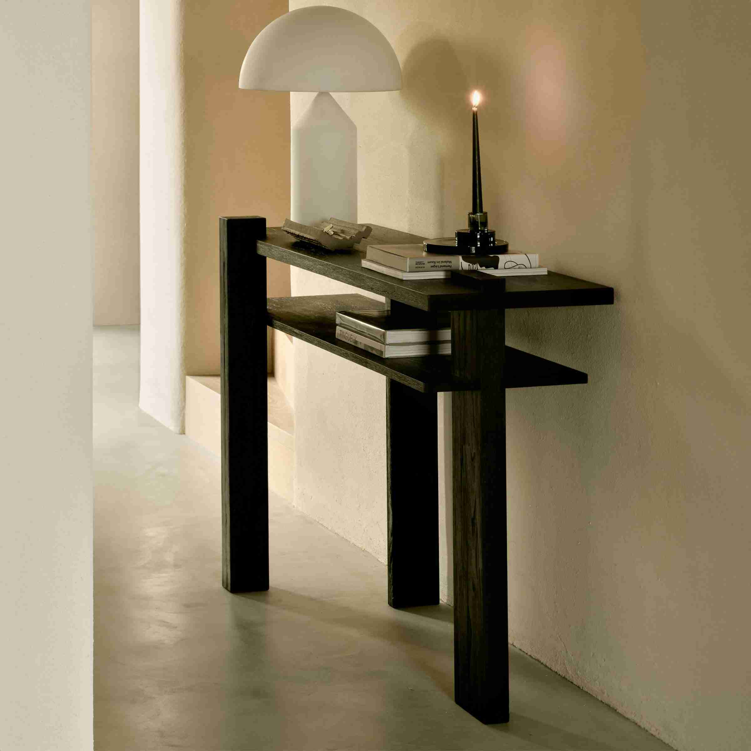 Ethnicraft Sidetable Abstract Gevernist Teakhout, 133cm - Zwart