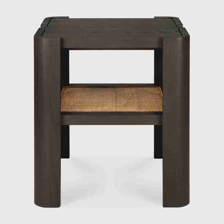 Ethnicraft Vierkante Bijzettafel Panel Gevernist Teakhout en Rattan, 45 x 45cm - Donkerbruin