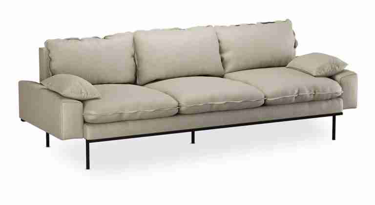 HKliving 3-zits Bank Retro 245cm, Geweven stof - Ivoor