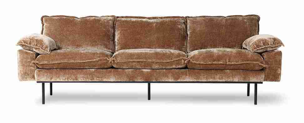 HKliving 4-zits Bank Retro 245cm, Corduroy Velvet - Aged Gold