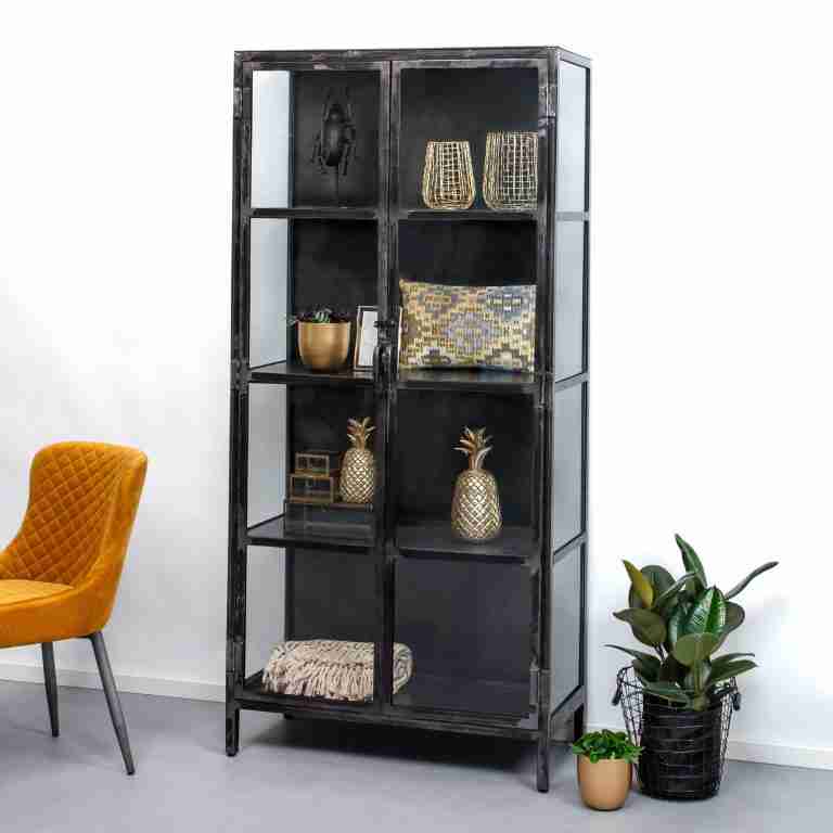 Industri√´le Vitrinekast Rift Metal 90 x 190cm - Gun metal