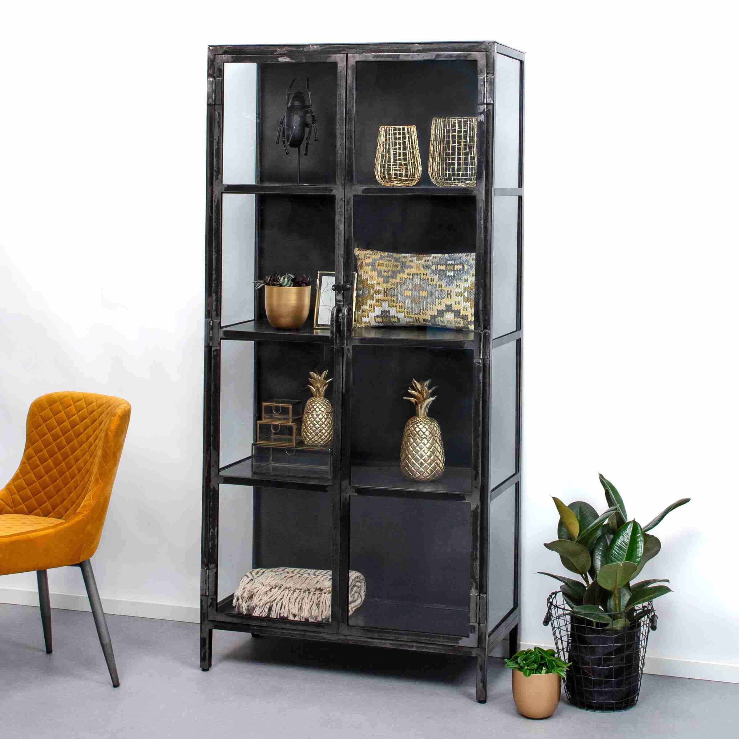 Industri√´le Vitrinekast Rift Metal 90 x 190cm - Gun metal