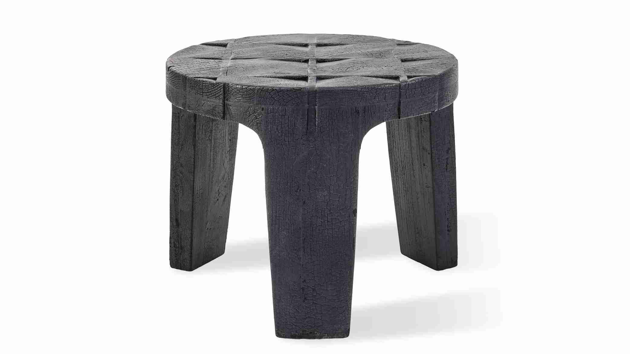 Jesper Home Ronde Bijzettafel Kartano Gebrand hout, 56cm - Zwart