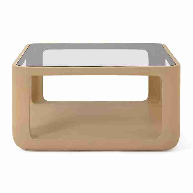 Jesper Home Salontafel Yobeko Mudstone textuur en glas, 80 x 80cm - Beige - Vierkant