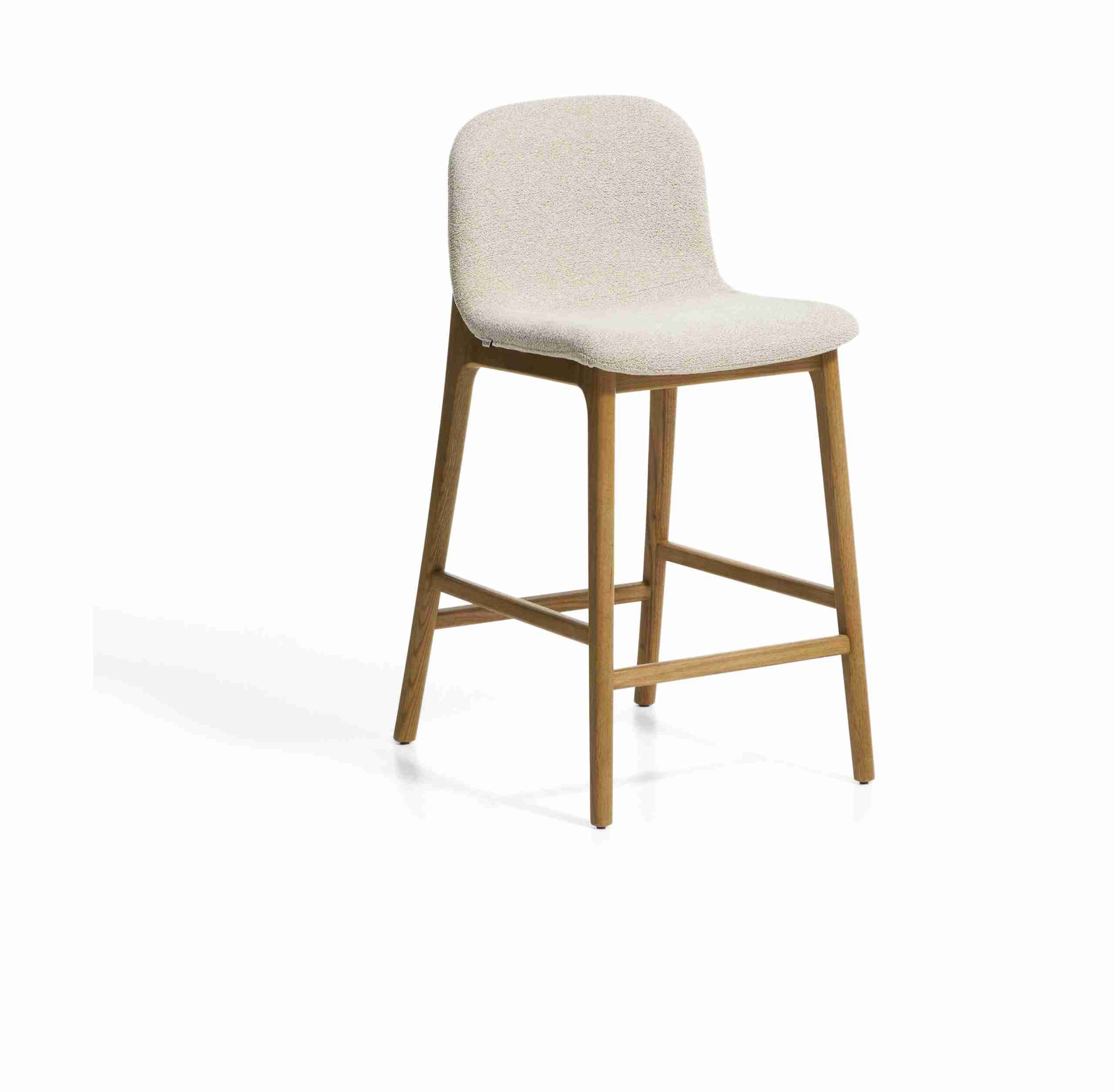 Kave Home Barkruk Elnor Chenille en eiken - Beige (zithoogte 65cm)