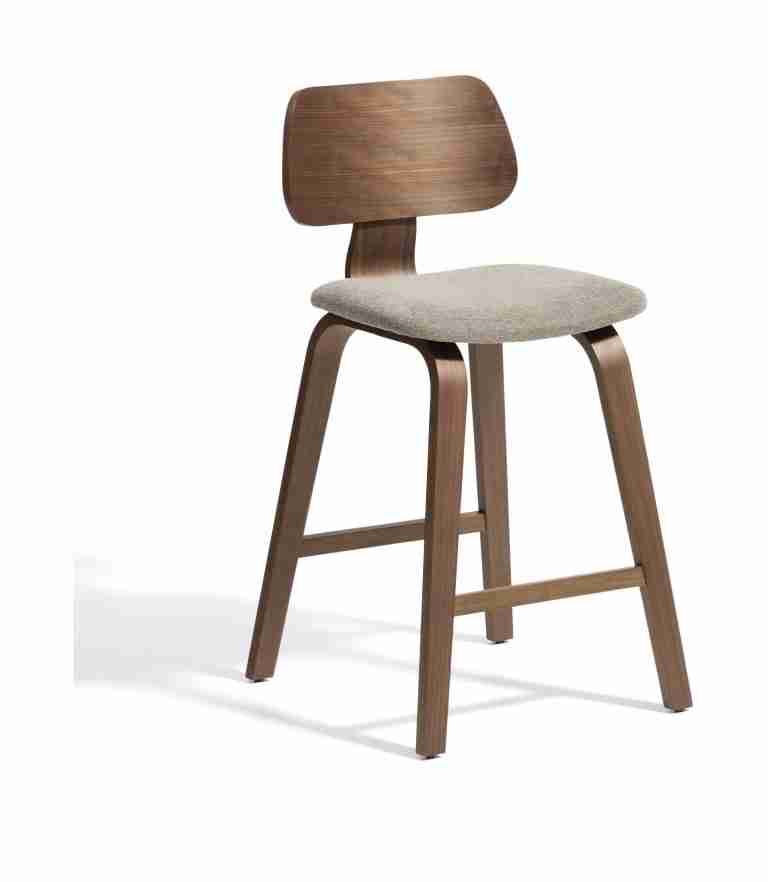 Kave Home Barkruk Gena Chenille en walnoot - Beige/Bruin (zithoogte 66cm)