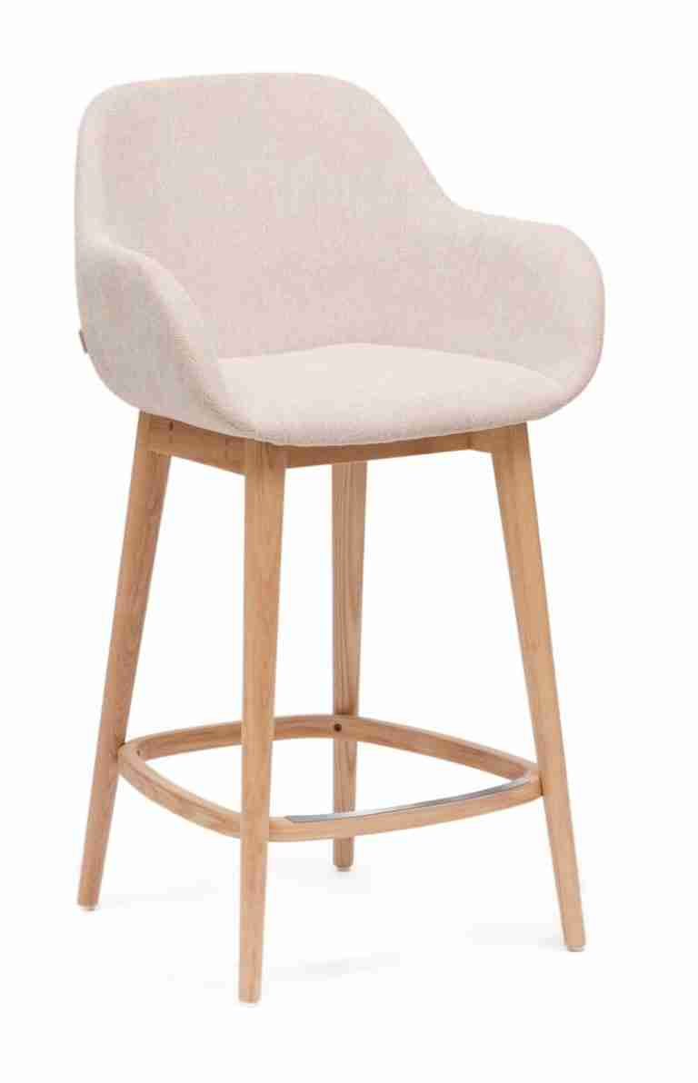 Kave Home Barkruk Konna Essenhout en stof - Beige/Naturel (zithoogte 66cm)