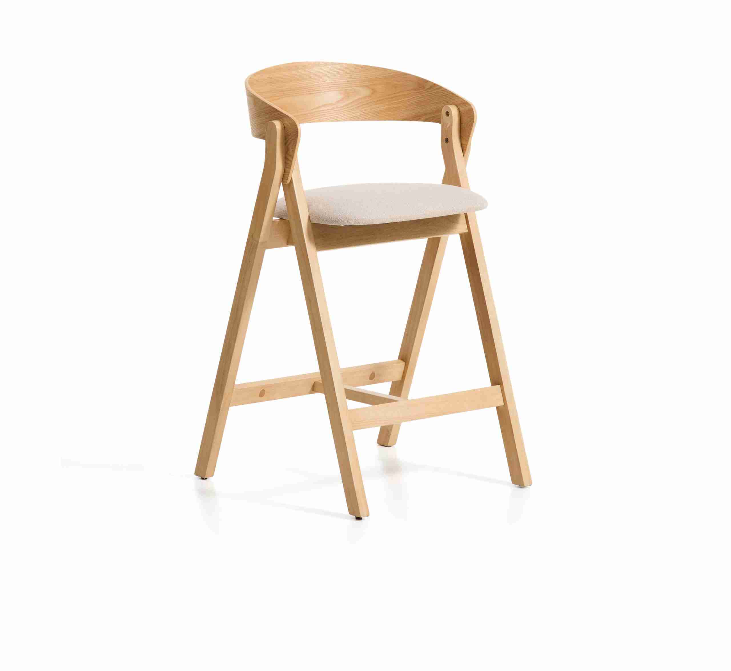 Kave Home Barstoel Godia Chenille en hout - Beige/Naturel (zithoogte 65cm)