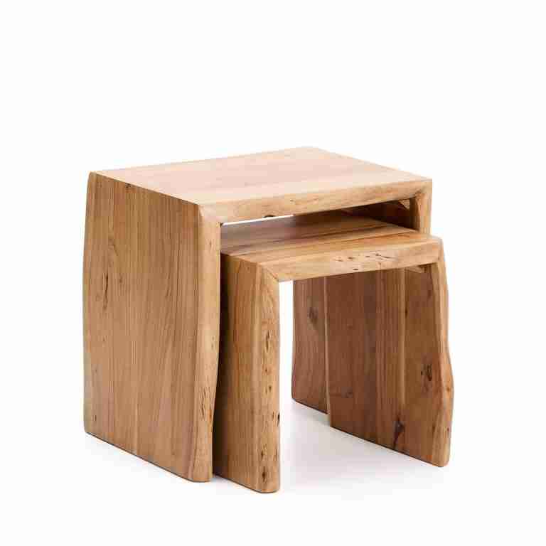 Kave Home Bijzettafel Lomiri Acaciahout, Set van 2 stuks - Bruin - Vierkant