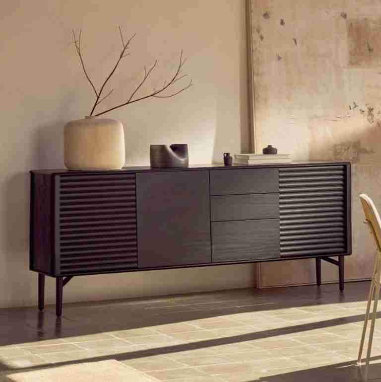 Kave Home Dressoir Lenon Eikenhout, 200cm - Zwart - Japandi