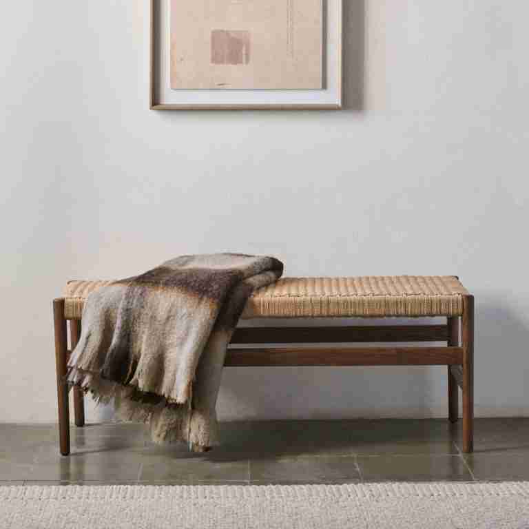 Kave Home Eetkamerbank Zaide Walnoot Eikenhout, 120cm - Naturel - Japandi