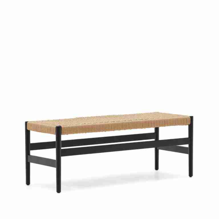 Kave Home Eetkamerbank Zaide Zwart eikenhout en touw, 120cm