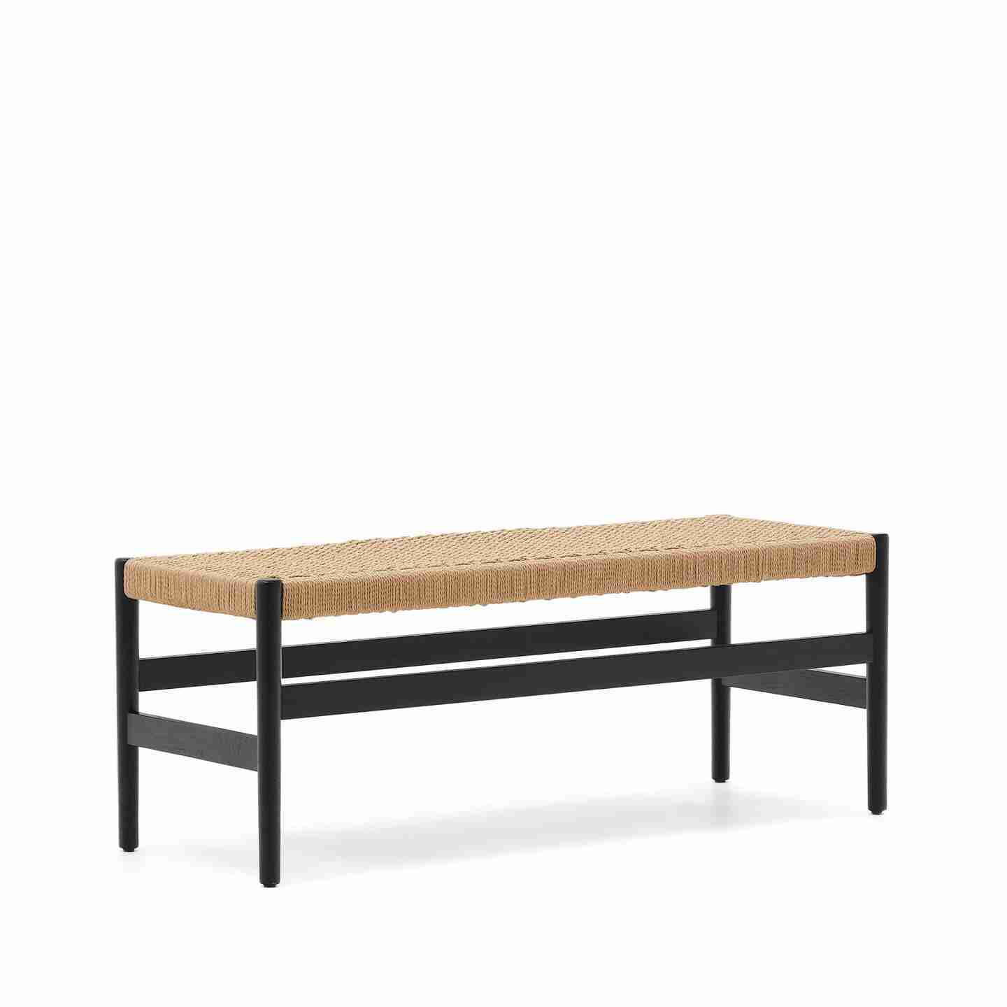 Kave Home Eetkamerbank Zaide Zwart eikenhout en touw, 120cm