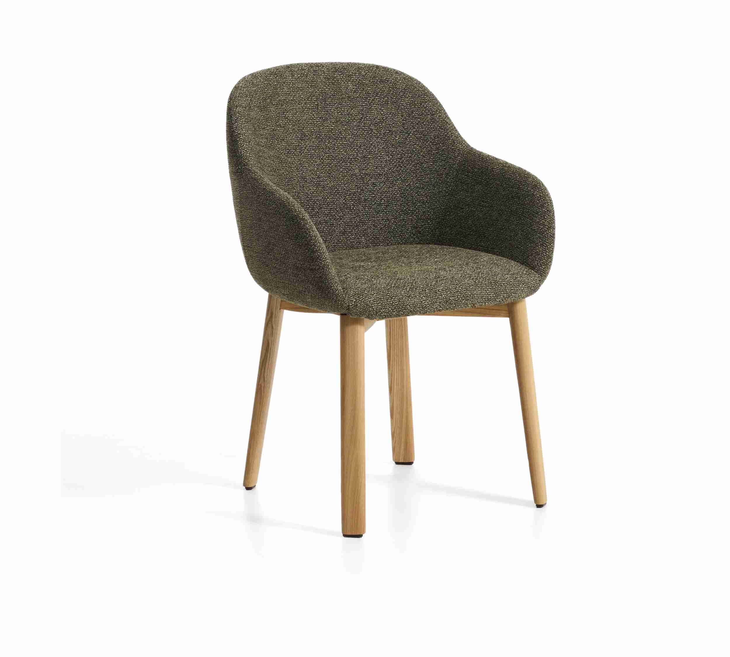 Kave Home Eetkamerstoel Meila Met armleuning, Chenille - Groen/Naturel
