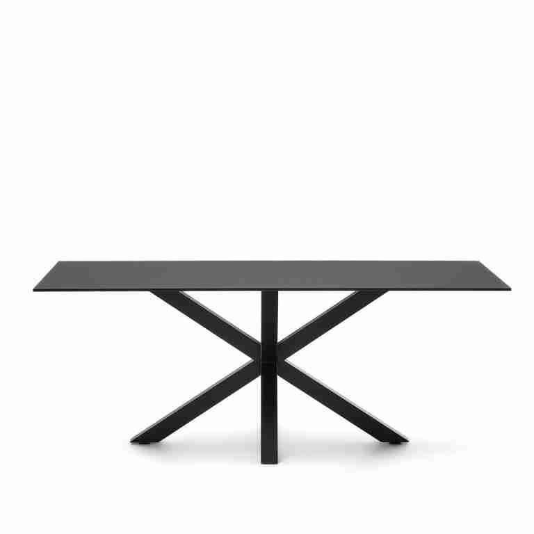 Kave Home Eettafel Argo Glas, 200 x 100cm - Mat Zwart