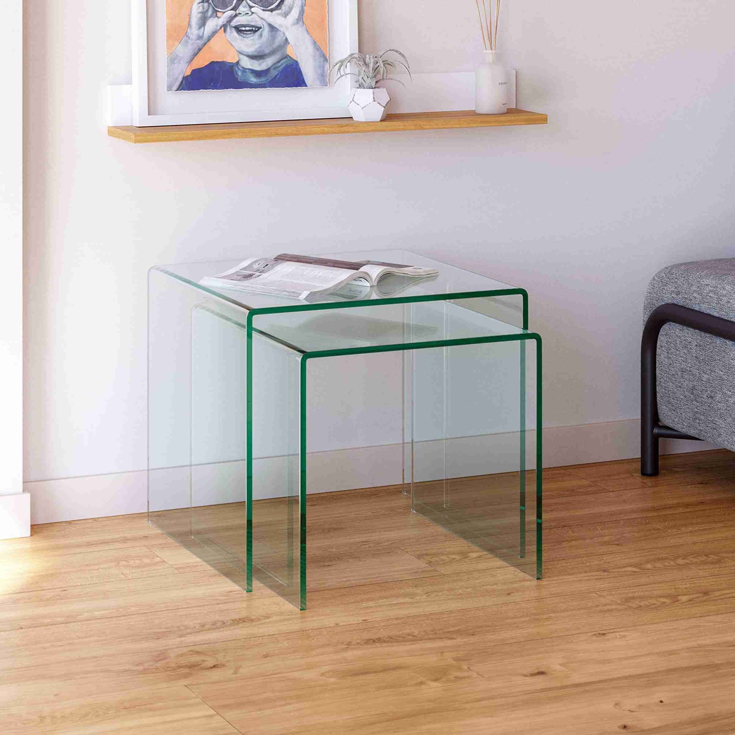 Kave Home Glazen Salontafel Burano Set van 2 stuks - Transparant - Vierkant