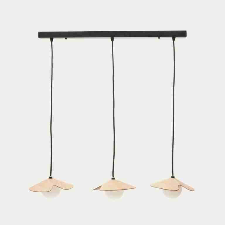 Kave Home Hanglamp Wilara Eiken en glas, 3-lamps - Naturel