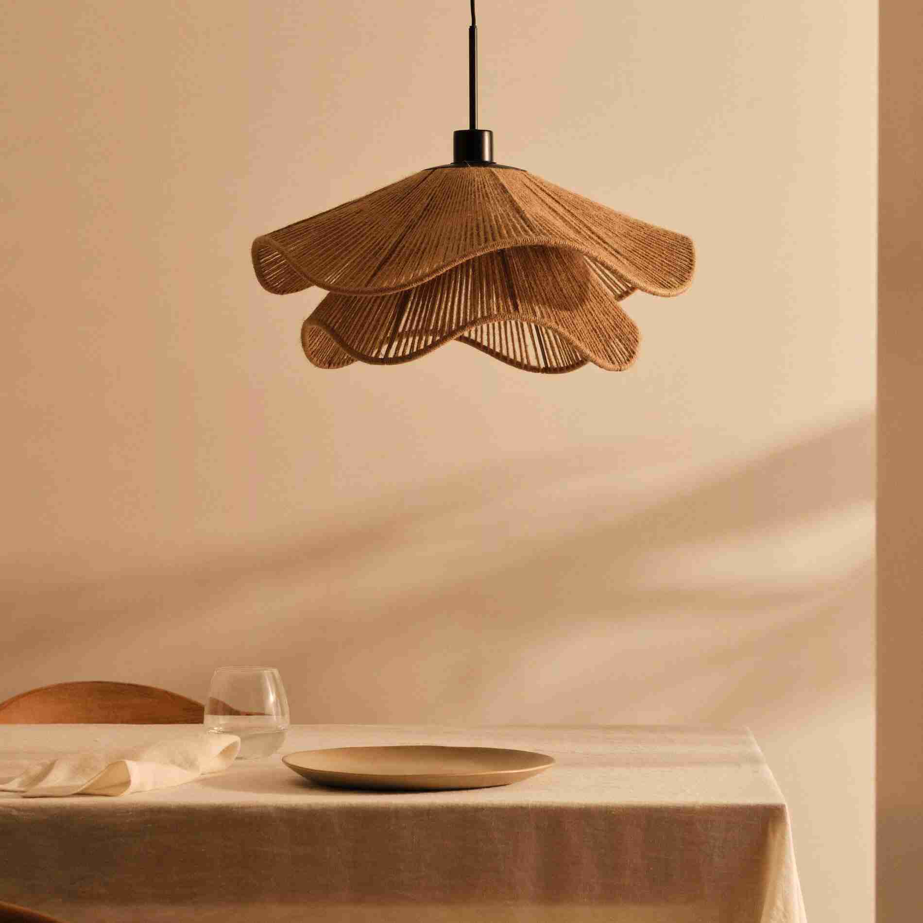 Kave Home Lampenkap Pontos Dubbel, Jute, 50cm - Bruin - Organisch