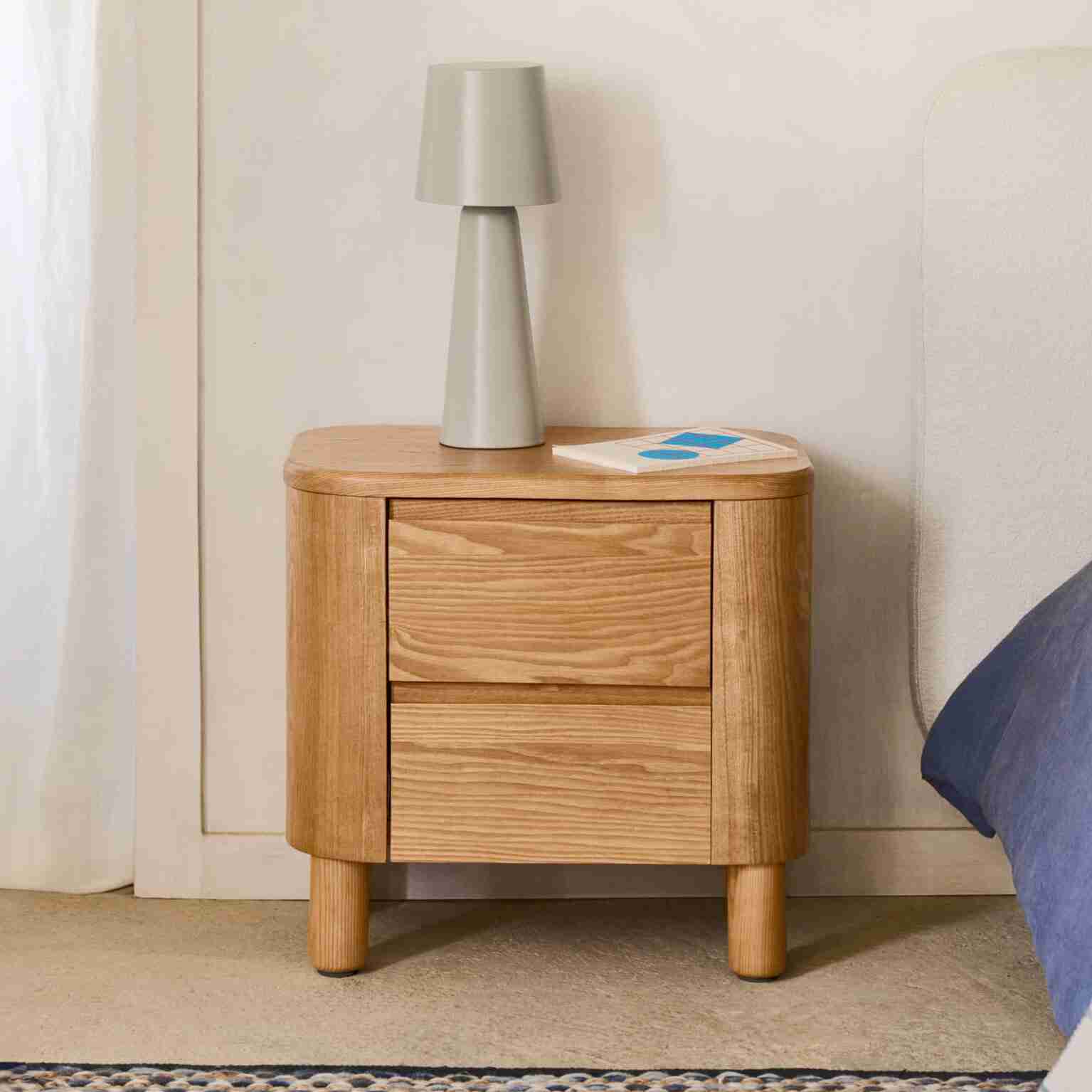 Kave Home Nachtkastje Salaya Essenhout, Met 2 lades - Bruin,Hout,Naturel