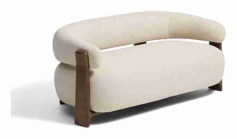 Kave Home Organische 2-zits Bank Granite Chenille en essenhout, 155cm - Beige/Bruin