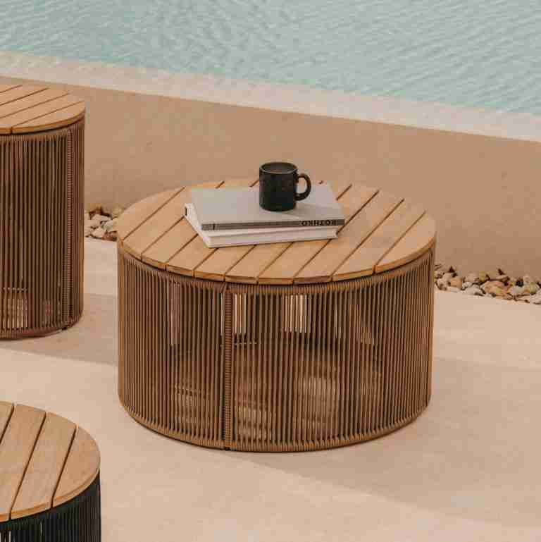 Kave Home Outdoor Salontafel Dandara Acaciahout en touw, 60cm - Beige - Rond