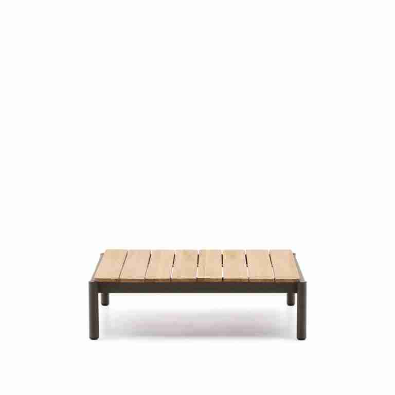 Kave Home Outdoor Salontafel Sorells Teakhout en groen aluminium, 89 x 91cm - Donkergroen