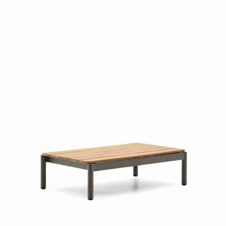 Kave Home Outdoor Salontafel Sorells Teakhout en groen aluminium, 91 x 57cm - Donkergroen