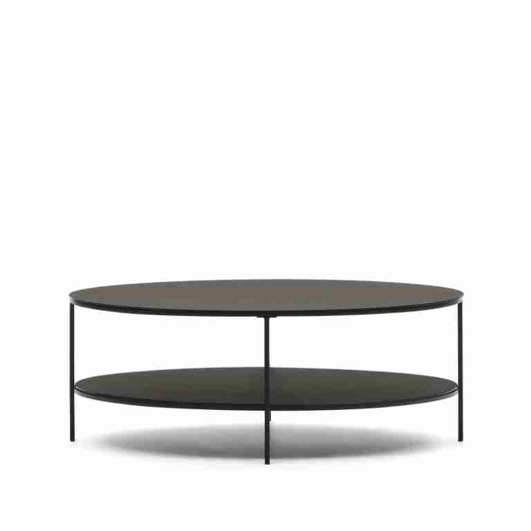 Kave Home Ovale Salontafel Fideia Glas en Metaal, 110 x 65cm - Zwart - Ovaal