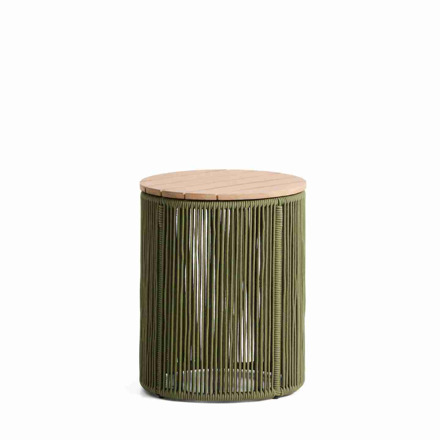 Kave Home Ronde Bijzettafel Dandara Acaciahout en touw, 40cm - Donkergroen