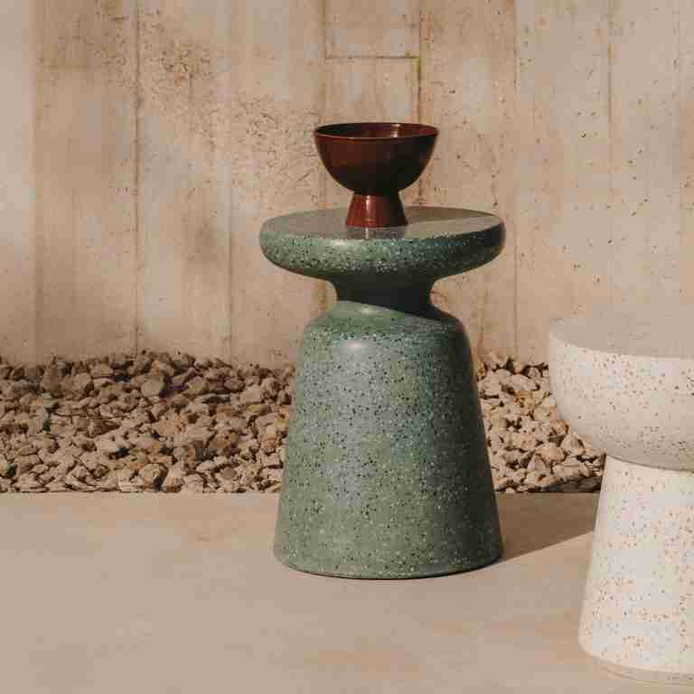 Kave Home Ronde Bijzettafel Mesquida Terrazzo, 39cm - Groen
