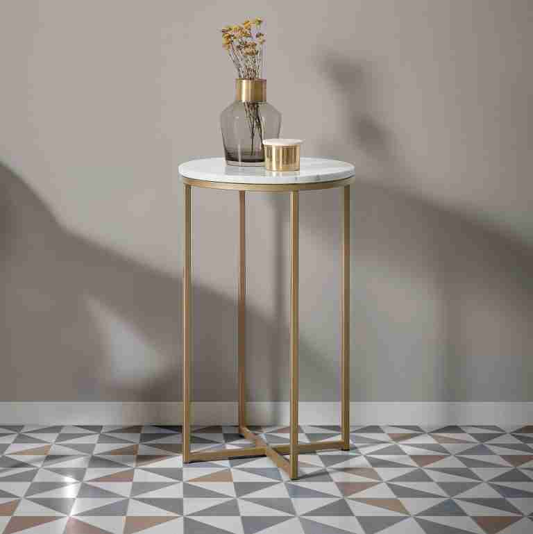 Kave Home Ronde Bijzettafel Sheffield Wit marmer / goud, √ò43cm